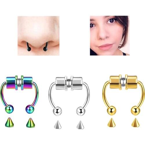 1PCS Reusable Alloy Nose Ring Fake Magnetic Horseshoe Non Piercing Hoop Jewelry For Party Bar Jewelry