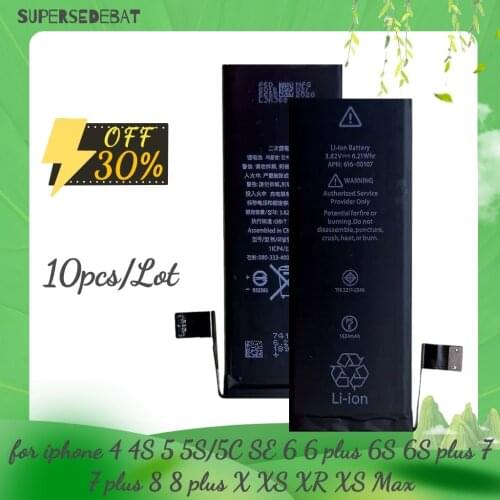 10pcs 0 cycle Rechargeable Battery for iphone 6 5 5s se 6s 7 Bateria for iphone 6 7 8 plus x xr xs max 4 4s 5c 6s plus Wholesale