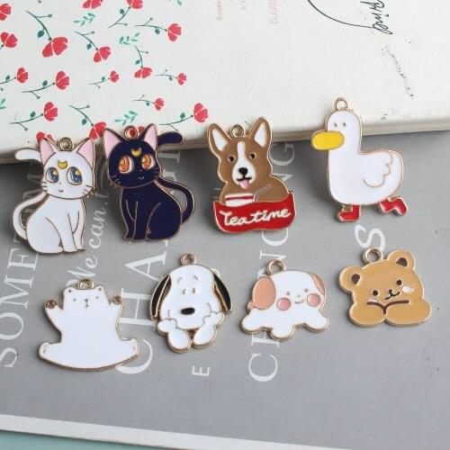 10Pcs/lot Cute Cartoon Black Cat Luna Dog Duck Bear Mini Enamel Charms Pendant for Making Earrings Keychain DIY Jewelry Findings
