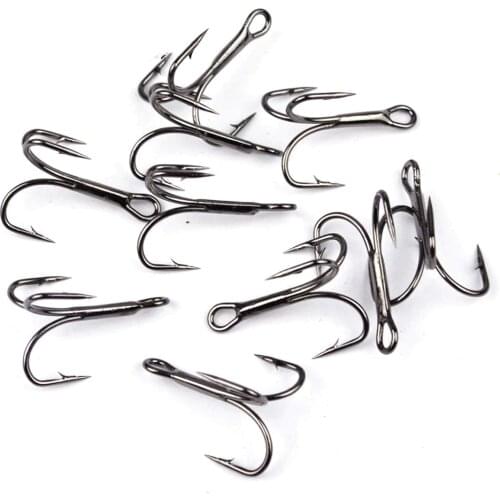 10Pcs/lot High Carbon Steel 2/4/6/8/10# Overturned Round Bend Sanben Treble Hooks Black Sharp Bass Fishing Hooks Fishing Tackle