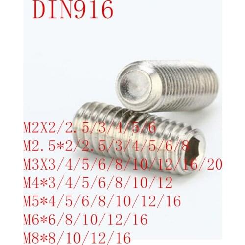 1000pcs DIN916 M2 M2.5 M3 M4 M5 DIN916 GB80 304 Stainless Steel Hex Socket cup Point End Grub Screws headness screw