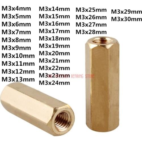 2019 100pcs M3 Brass Spacer M3*5/6/7/8/10/11/12/14/15/16/18/20/25/30 Female To Hex Standoff Double Flat Copper Hollow Cylinders