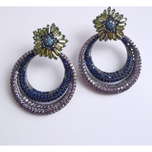 2021 new fashion Luxury retro blue CZ zircon woman earrings wedding bride dressing banquet dinner ball party jewelry,free ship