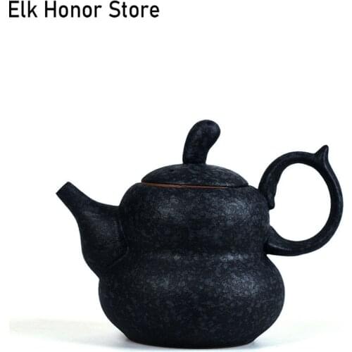 270ml Retro Balck Coarse Ceramic Teapot Handmade Gourd Pottery Master Pot Kung Fu Tea Pu'er Dahongpao Teaware Gift Packaging