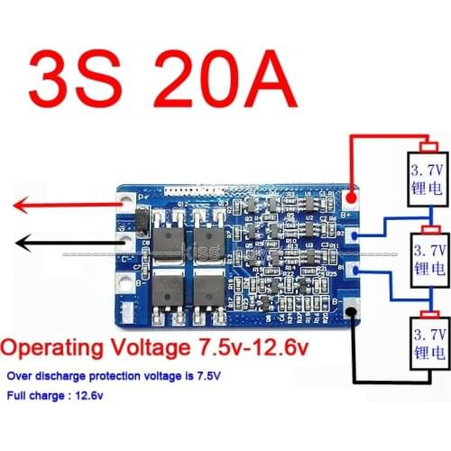 3S 20A Li-ion Lithium 18650 Battery BMS Protection PCB Board 11.1v 12.6v Cell