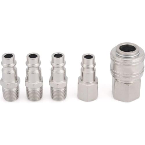 5pcs/set DurableEuro Air Line Hose Fittings Compressor Connector Thread Female/Male Quick Release 1/4" BSP Set