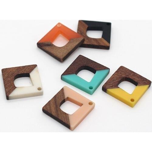 5pcs New Mixed Color Hollow Waterdrop Square Resin Charms Half Wooden DIY Crafts Earrings Connector Pendant Jewelry Findings
