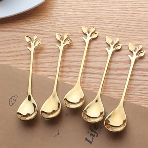 5PCS Leaf Branches Spoon Fork Kit Stainless Steel Spoons Kitchen Cooking Tableware Home Cabinet Cutlery Serving Ornament Decor