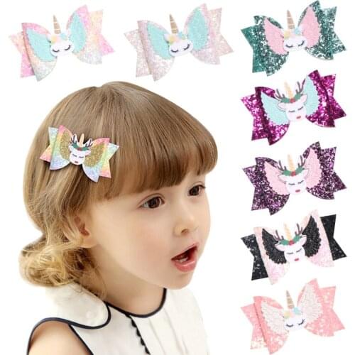 Hair Accessories Hair Bows for Girls Shiny Glitter Hair Clips 3'' Cute Elk Unicorn Hairpins Kids Princess Hair Accessory