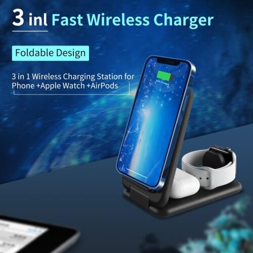 15W Qi Wireless Charger 3 in 1 Charger Stand for iPhone 12 11 pro Max XR Samsung Wireless Charge Station for Airpods iWatch 6