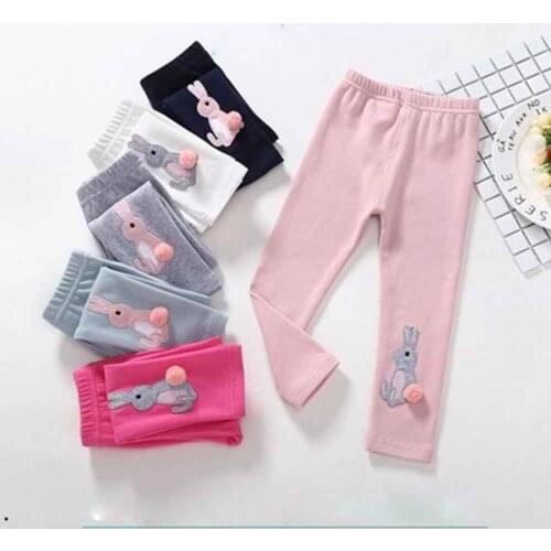 Pants For Girls Children Leggings 2021 Autumn Winter Rabbit Embroidery Ball Decoration Warm 2-6 Years Trousers Korean Style