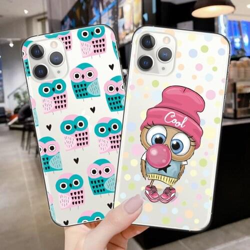 Cute Owl Phone Cases For iPhone 12 Mini 11 Pro Max SE 2020 7 8 8Plus 6S Back Cover Clear TPU Coque Soft Shell For iPhone 11 Case