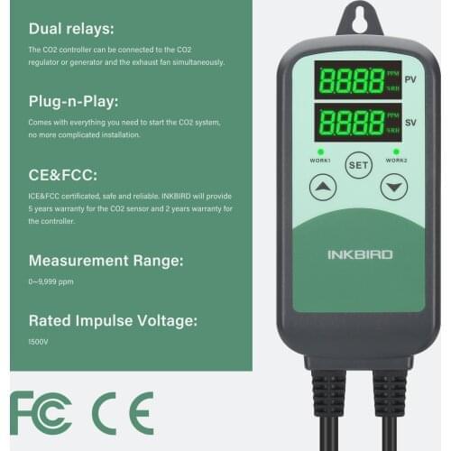 Inkbird Digital CO2 Controller Carbon Dioxide Measuring Device Air Analyzer Gas Detector for Home Ventilation System HVAC Monito