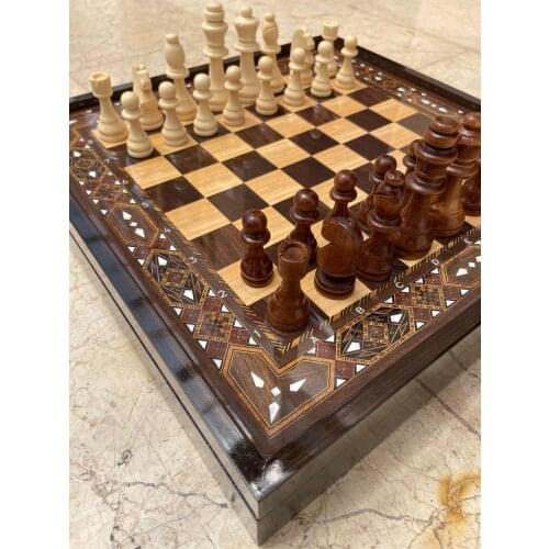 VIP Personalized Wooden Mosaic Patterned Chess Set, Handmade Chess Set For Adults, Chess Set With Storage Special Chess, Mothers