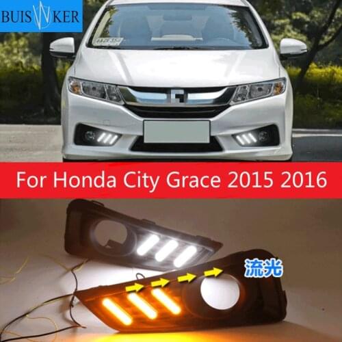 1 set for Honda City Grace 2015 2016 LED DRL with turn signal relay 12V Car daytime running lights Fog lamp Accessories