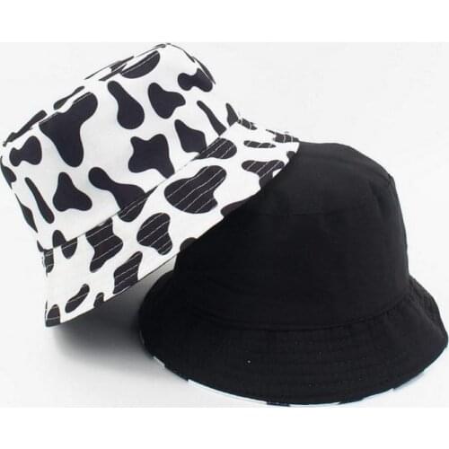 Womens summer hat Cow Panda Print Outdoor Double Sided Reversible Bucket Cap Sun Hat панама женская