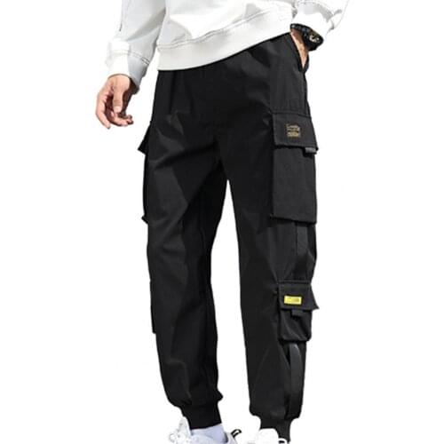 40% Dropshipping!!Multi Pockets Men Pants All Match Hip Hop Solid Color Cargo Pants for Daily Wear