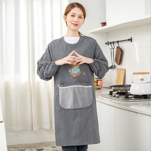 Hand-wiping apron household kitchen long-sleeved pure cotton breathable female cute Japanese and Korean version of the overalls