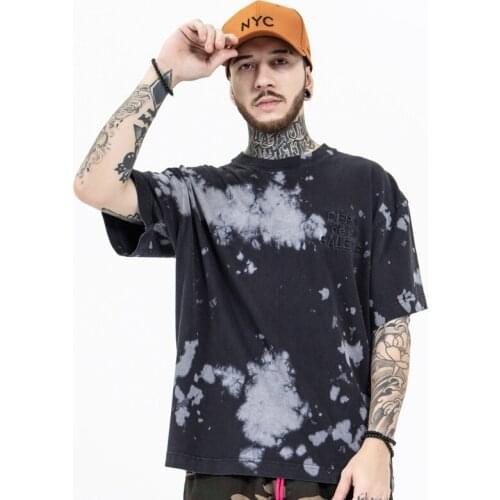 High quality summer mens casual cotton Wash water faded T-shirt loose fit tie-dye tops