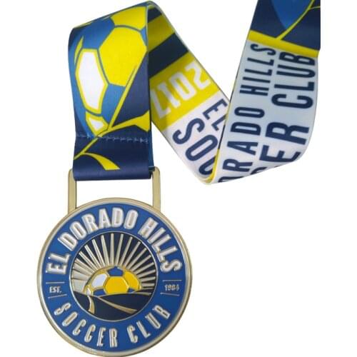 Chinese manufacturer custom football championship sport soft enamel metal with ribbon medal