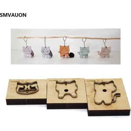 SMVAUON Leather Tools Knife Mold Diy Craft Blade 3-Piece Set Mold Diy Cat Wallet Set Manual Punching Tools Wooden Mold Set