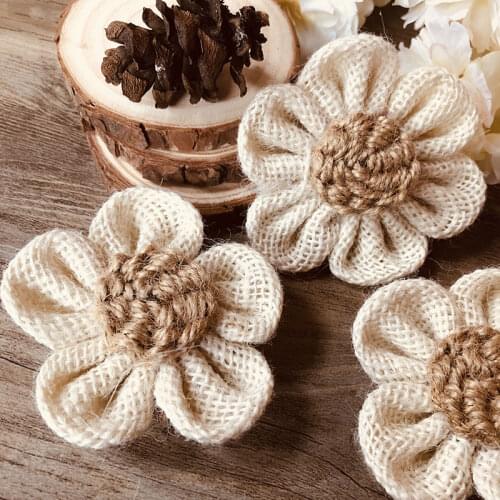 2pcs Vintage Natural Jute Burlap Flowers Handmade Craft Beige Rose Party Rustic Wedding Decoration Shabby Chic Flower