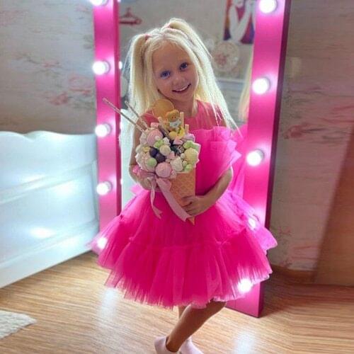 Lovely Puffy Ruffled Tulle Dresses For Girls Dress Up For Girl Fancy Princess Costume Kids Carnival Outfit Clothes Any Color