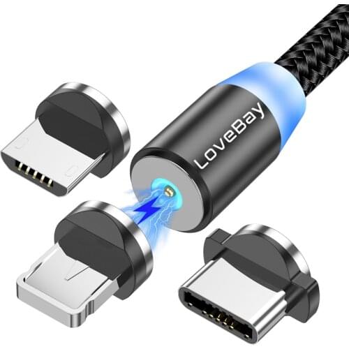 New LED Magnetic USB Cable Fast Charging Type C Cable Micro USB Mobile Phone Cable USB Cord Magnet Charger For Iphone 12 Pro Max