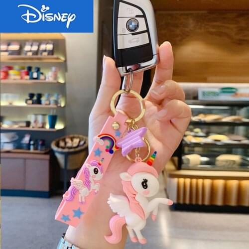 Cute Disney Cartoon Rainbow Unicorn Doll Keyring Female Creative Lovers Key Chain Bag Pendant Wholesale Keychain