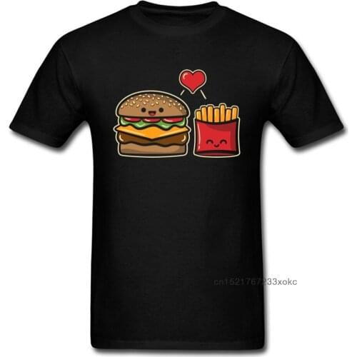 Burger And Fries T-shirt Men Black Tshirt Cotton Fabric Clothing Friends Tops Funny Cartoon Clothing Boyfriend Gift Tee