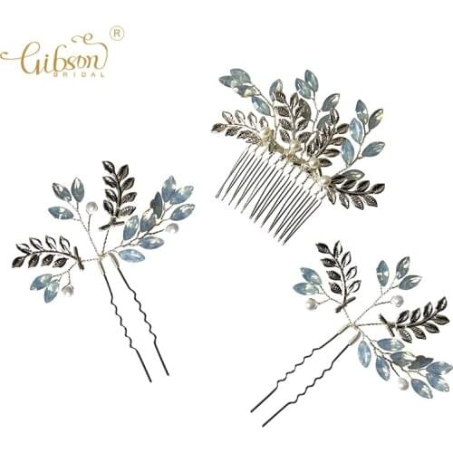 Elegant Fashion Hair Accessories Opal Crystal Hair Comb Pins Set Wedding Bridal Headpiece For Bride Veil