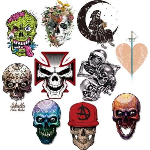 Skull Badge Patches On Clothes Skeleton Stickers Punk Hippie Thermo Sticker Heat Transfers vinyl Iron On Transfers For Clothing