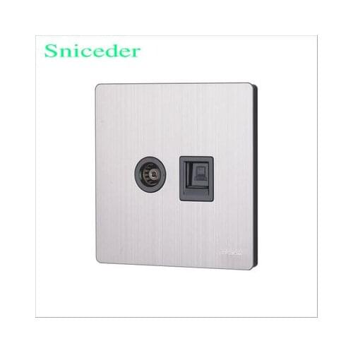 86 wall switch panel stainless steel wire drawing computer TV socket / network plus wired closed circuit TV