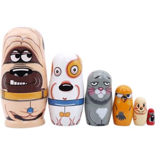 2020 New Baby Toys Matryoshka 6 Layer Wooden Animal Hand Painted Russian Nesting Dolls Home Decoration Children Gifts