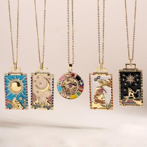 Hip Pop Necklace Choker Jewelry New Zircon Rectangular Rainbow Mermaid Moon Painted Amulet Pendant Necklaces For Women Men Gift