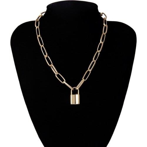 Exaggerated Punk Lock Pendant Necklaces for Men Women Gold Silver Color Padlock Ladies Chain Necklace Charms Punk Jewelry Gifts