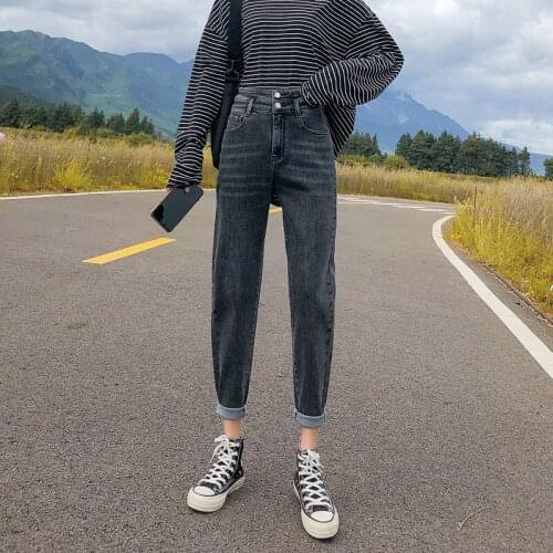 Straight ankle length pants high waist Denim jeans women 2020 autumn and winter loose and thin ankle length Harlan carrot pants