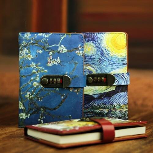Retro Vintage Notebook 2021 Password Book Planner Office Lady Privacy Van Gogh Code Book Protection stationery
