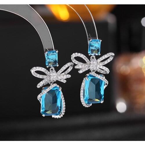 Bowknot Crystal Earrings серьги 2021 тренд pendientes Luxury Brand Jewelry Women Fashion Wedding Party Bridal Dangle Earings