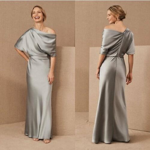 Grey Elegant Mother Of The Bride Dresses Satin Floor Length Plus Size Mother Wedding Guest Dress Custom Made Evening Gowns