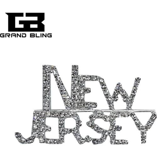 USA States Theme Gift Bling Rhinestone "NEW JERSEY" State Word Pin Crystal Brooch Jewelry