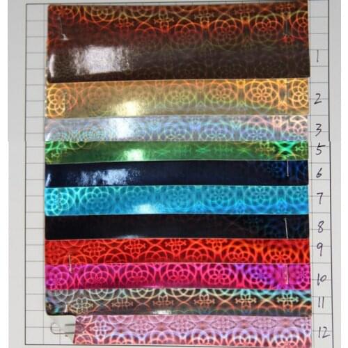 Knitted clothing back smooth vinyl front laser flower synthetic leather/ Holographic PVC leather/ Bag, gloves, shoes, furniture