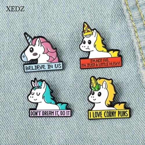 XEDZ Horse Cute Colorful Horn Animal Enamel Brooch Colorful Dream Sheep Dialogue Pin Icon Badge Hat Costume Jewelry Gift