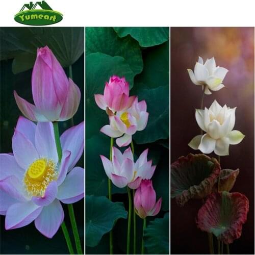 YUMEART 5D Diy Diamond Painting Lotus Leaf Cross Stitch Needlework Flowers Diamond Mosaic Full Diamond Embroidery Lotus Decor