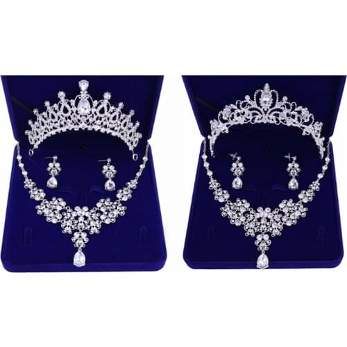 Women Lady Girl Bride Silver Crystal Fancy Hair Rhinestone Tiara Crown Necklace Bride Shine Rhinestone Hair Pageants