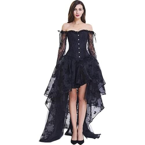 Womens Steampunk Victorian Off Shoulder Corset Top With High Low Skirt Cosplay