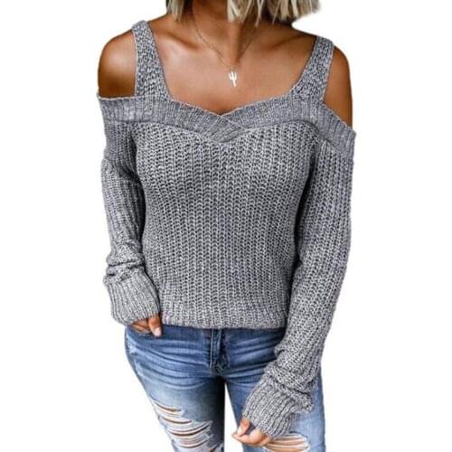 Sexy Off Shoulder Knitted Sweater Women Female Autumn Winter New Solid Casual Chic Tops Pull Femme