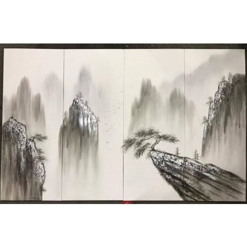100% Hand Painted 4 pcs Modern Chinese Landscape Oil Painting on Canvas Abstract Canvas Painting Wall art Picture for Home Decor