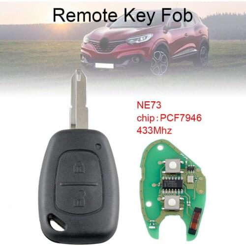 433Mhz 2Buttons Car Remote Key with PCF7946 Chip and NE73 Blade Fit for Renault
