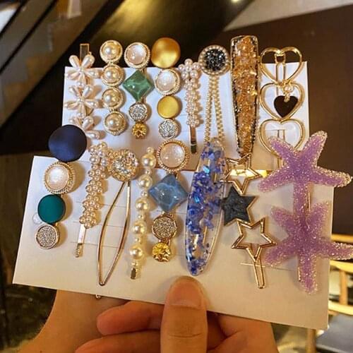 7/8Pcs Women Hair Accessories Planet Starfish Barrette Hair Clip Set Korean Pearl Hairpins Femme Hairgrip Lady Headwear
